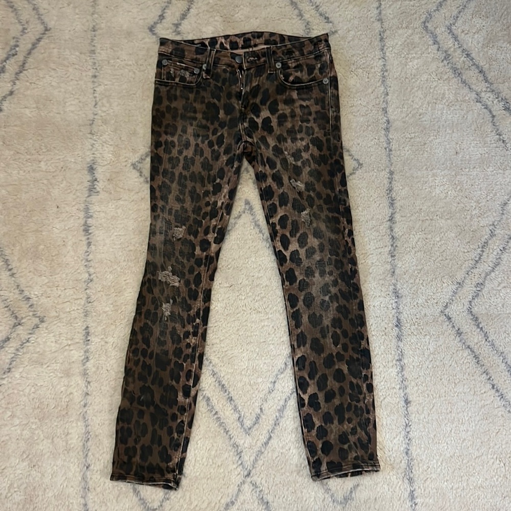 R13 sexy, distressed leopard jeans, brown and black, size 26